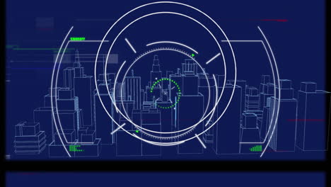 animación del escaneo de alcance sobre la ciudad digital