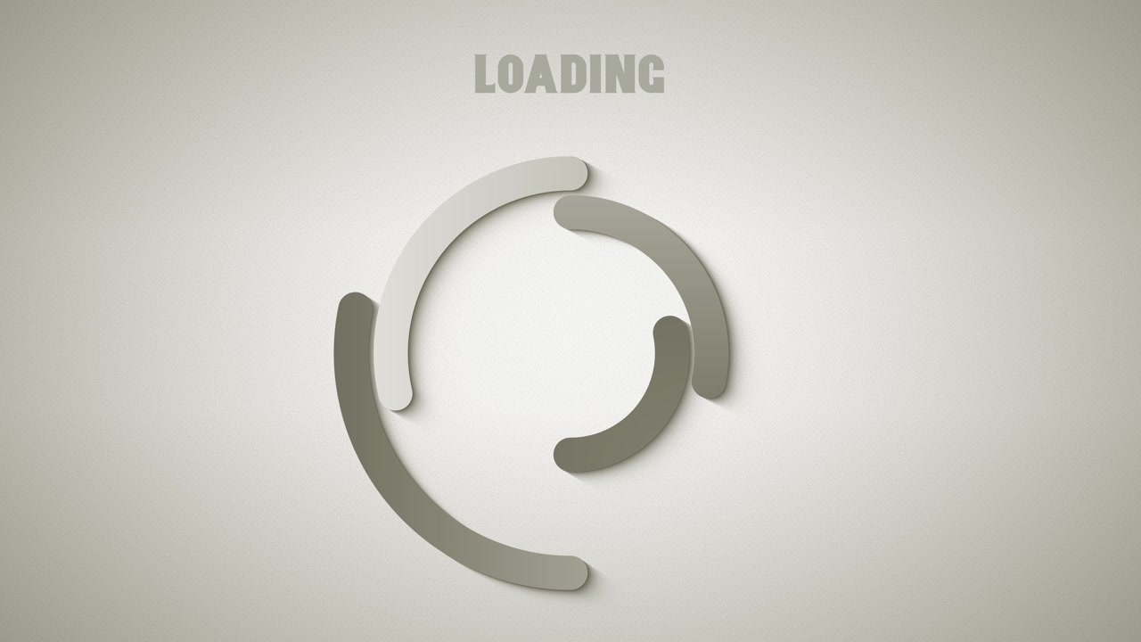 Grey retro styled seamless animation loop featuring a loader spinner built from rotating gradient circular arcs with subtle shadows and clean indicator text displayed above the scene