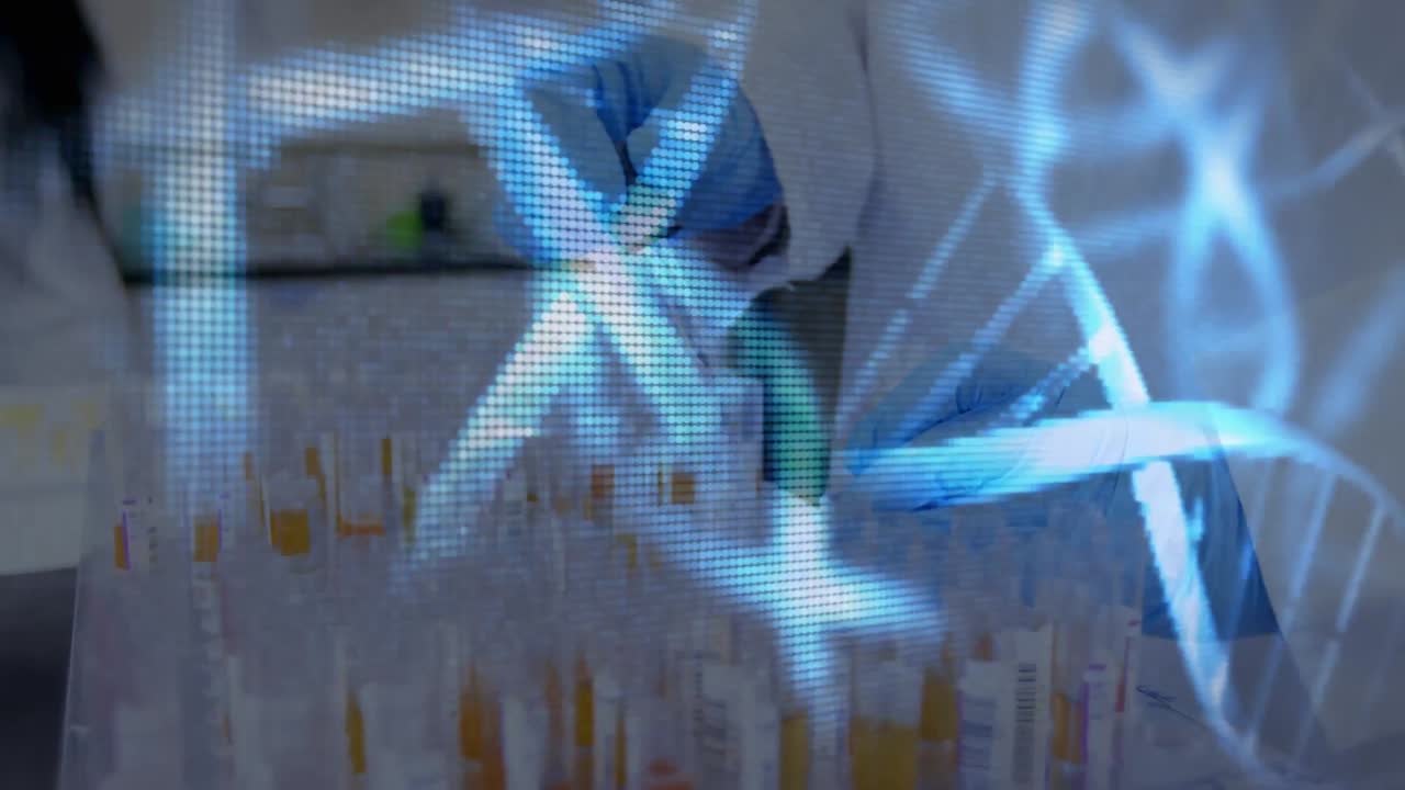 la estructura del adn gira en contra del científico que trabaja en el laboratorio.