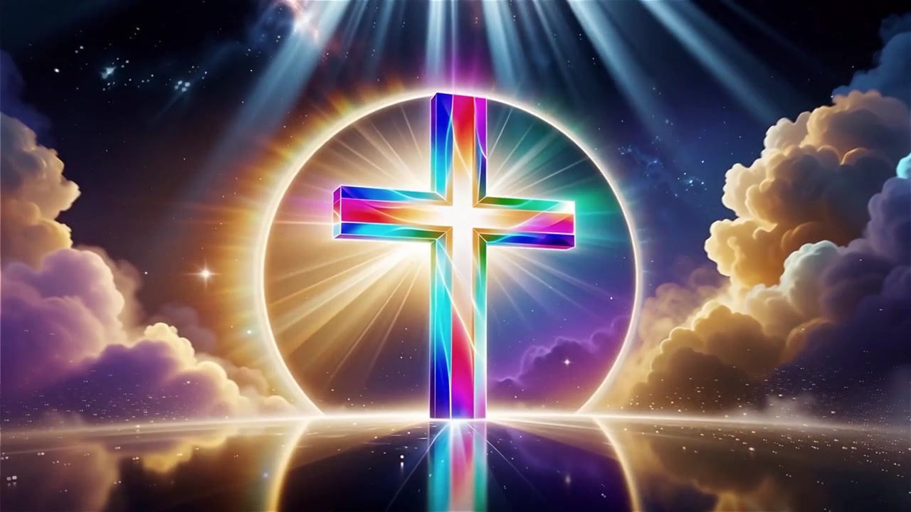 Croce Cristiana Luce Celestiale Sfondo per il Culto.
