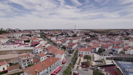 Aerial-view-of-a-flight-through-the-heart-of-Ourique,-Portugal