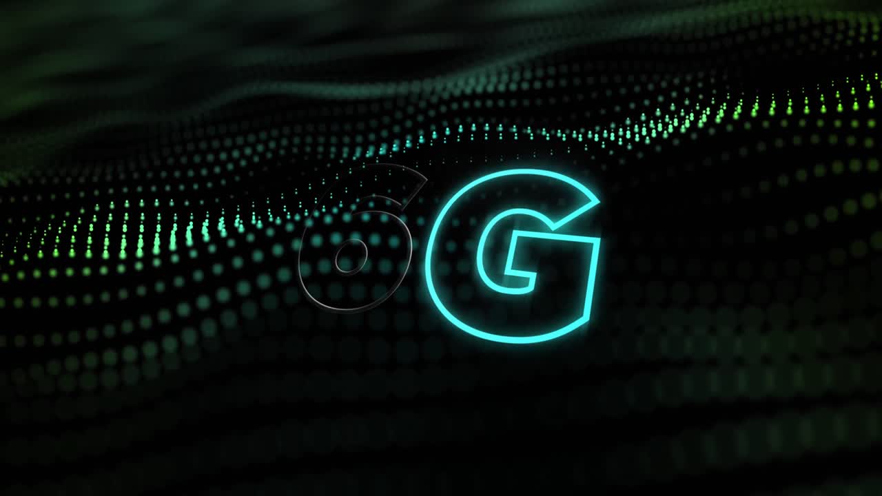 animación de puntos y texto 6g en fondo negro