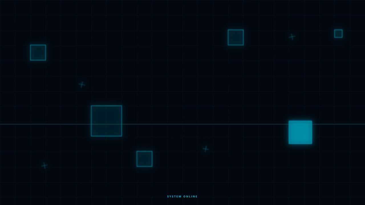 Digital Interface Background with Floating Glowing Blue Squares and Grid
