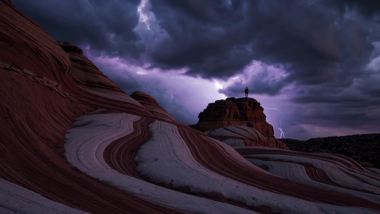 Dramatic Landscape with Lightning and Silhouette