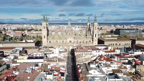 zaragoza cityscape with basilica del pilar in spain aerial