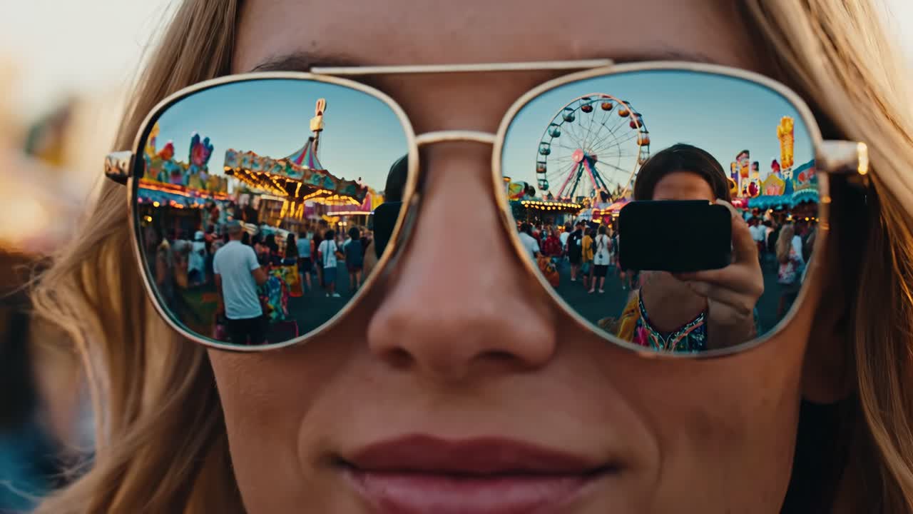Woman enjoying a fair through sunglasses