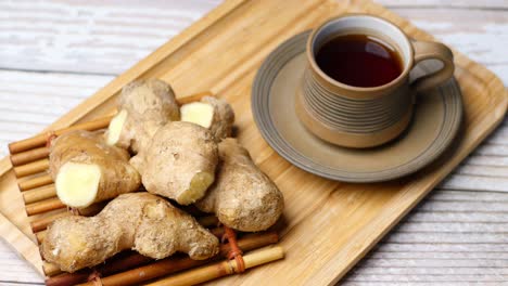 ginger tea on wooden tray