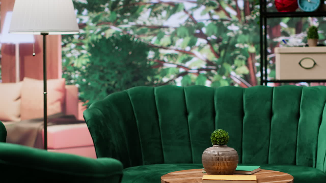 cómodo apartamento vacío con elegantes sillas verdes en un diseño acogedor