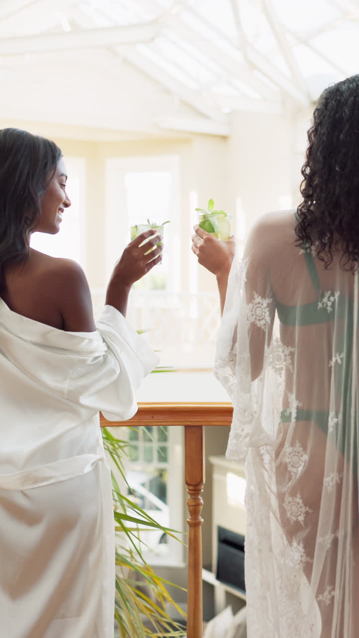 Two Women Toasting with Refreshing Drinks Indoors