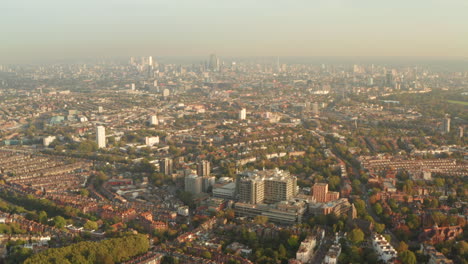 Aerial-shot-over-royal-free-hospital-towards-London-skyline