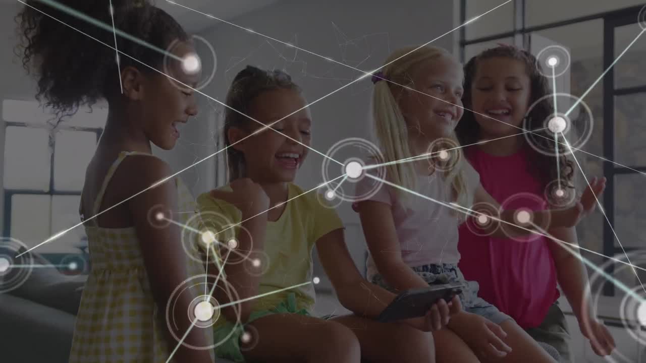 animación de la red de conexiones en una clase de alumnos diversos y felices