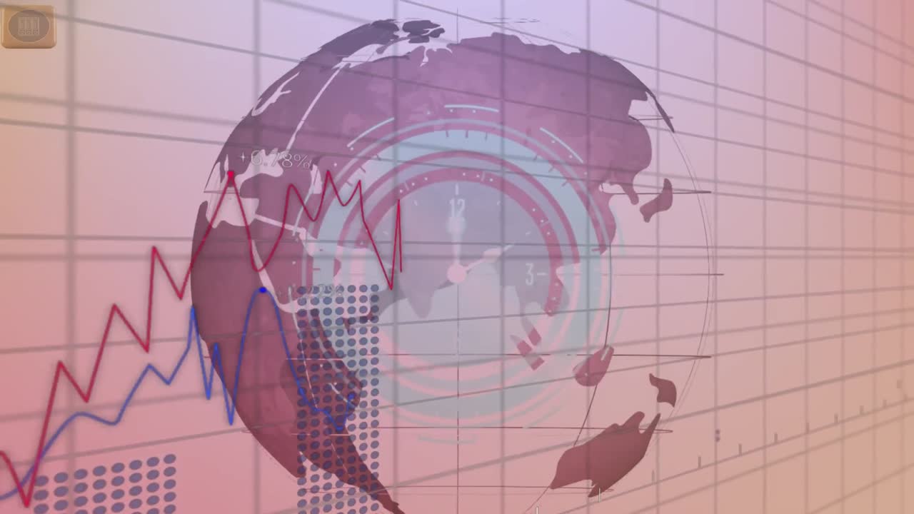 animación del movimiento del reloj y el globo sobre el procesamiento de datos