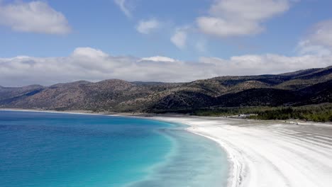 beautiful panoramic scenic view over turquoise lake salda and deserted white beach