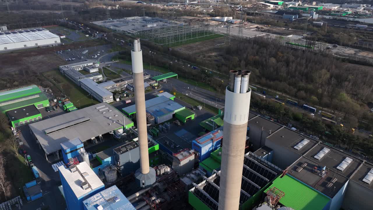 Waste incineration in Germany, aerial drone view. Industrial installation.