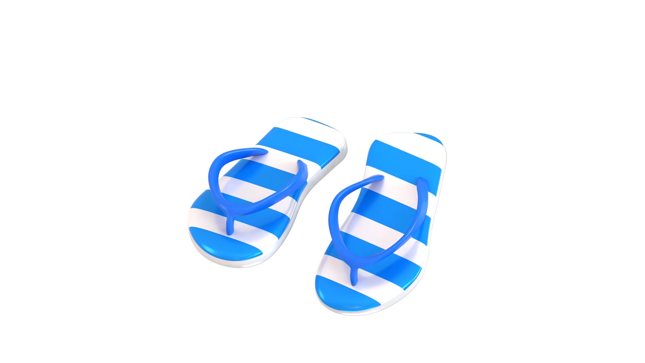 Et par blå- og hvitstripete flip-flops på hvit bakgrunn