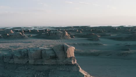 Sandstone-formations-in-alien-base,-Qinghai-Province,-China,-aerial-view