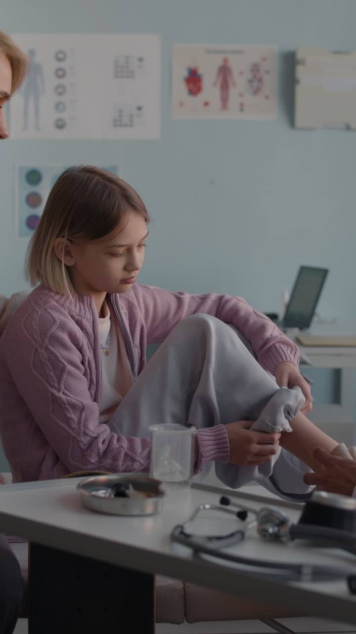 Child patient receiving medical attention in a clinic