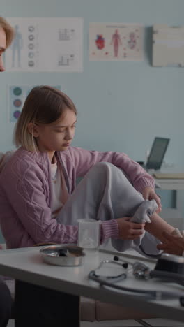 child patient receiving medical attention in a clinic