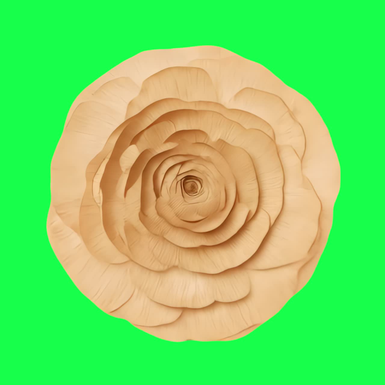 Beige paper flower isolated animation, transparent 4K video, green screen