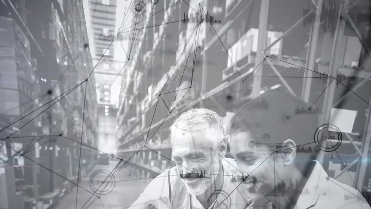 animación de la red de conexiones entre los trabajadores masculinos y femeninos del almacén