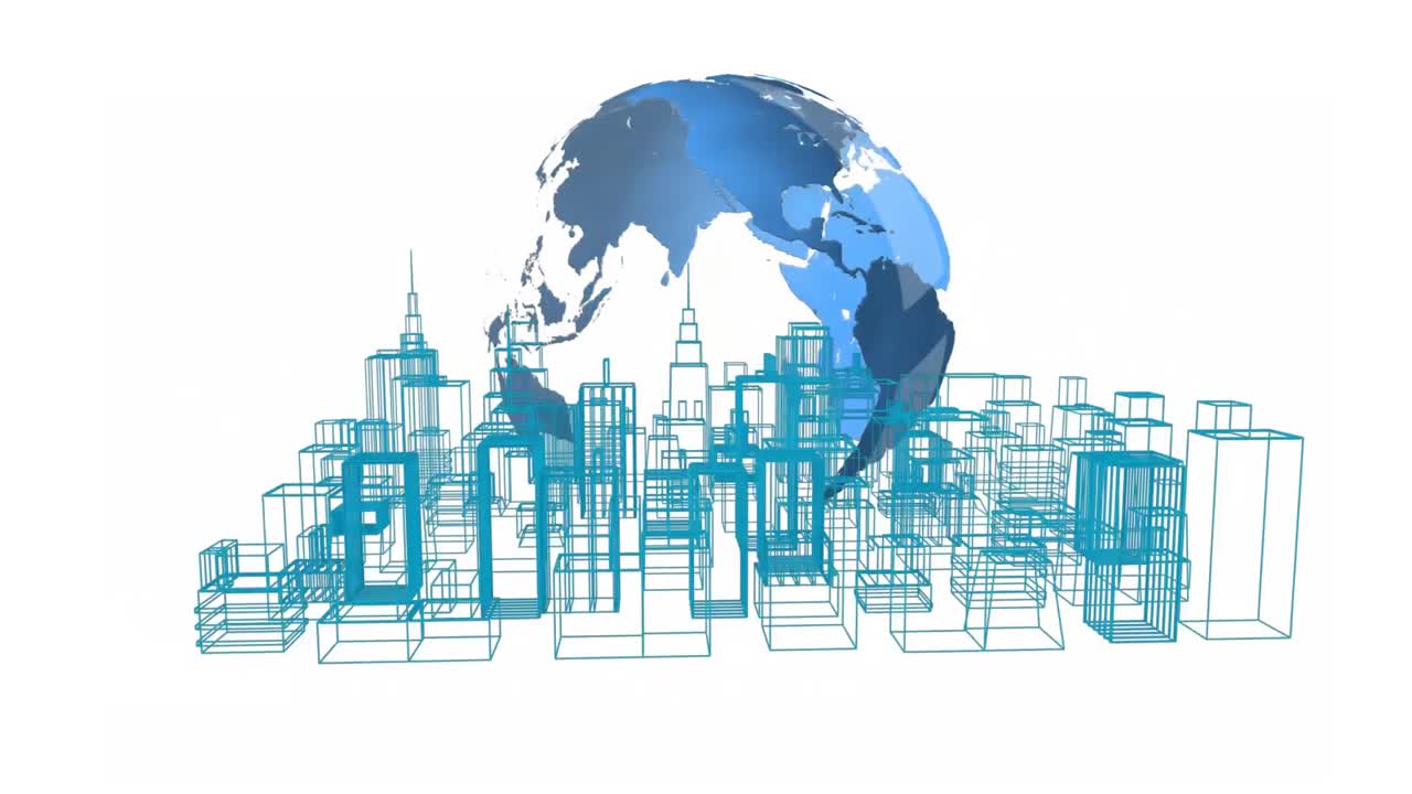 modelo digital de una ciudad con un globo