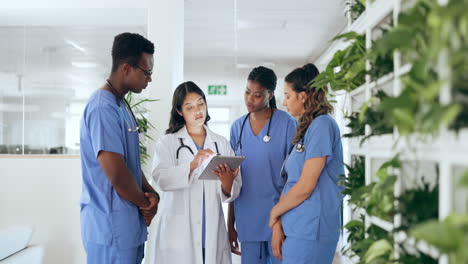 staff, doctors and nurses with tablet
