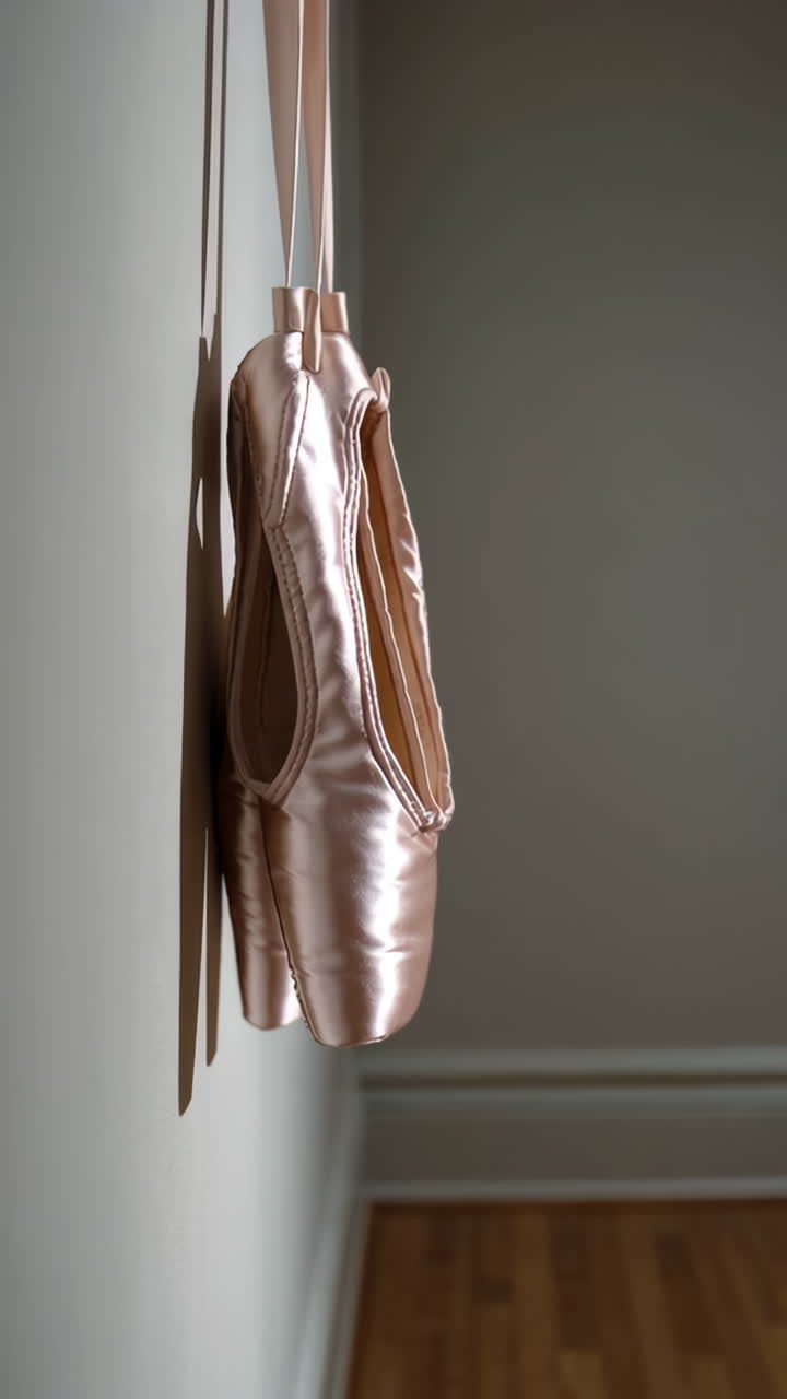 Pink Ballet Slippers Hanging on Wall