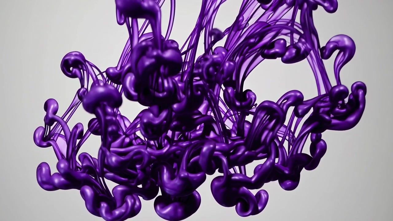 Inchiostro viola ipnotizzante che turbina e si dissolve in acqua limpida