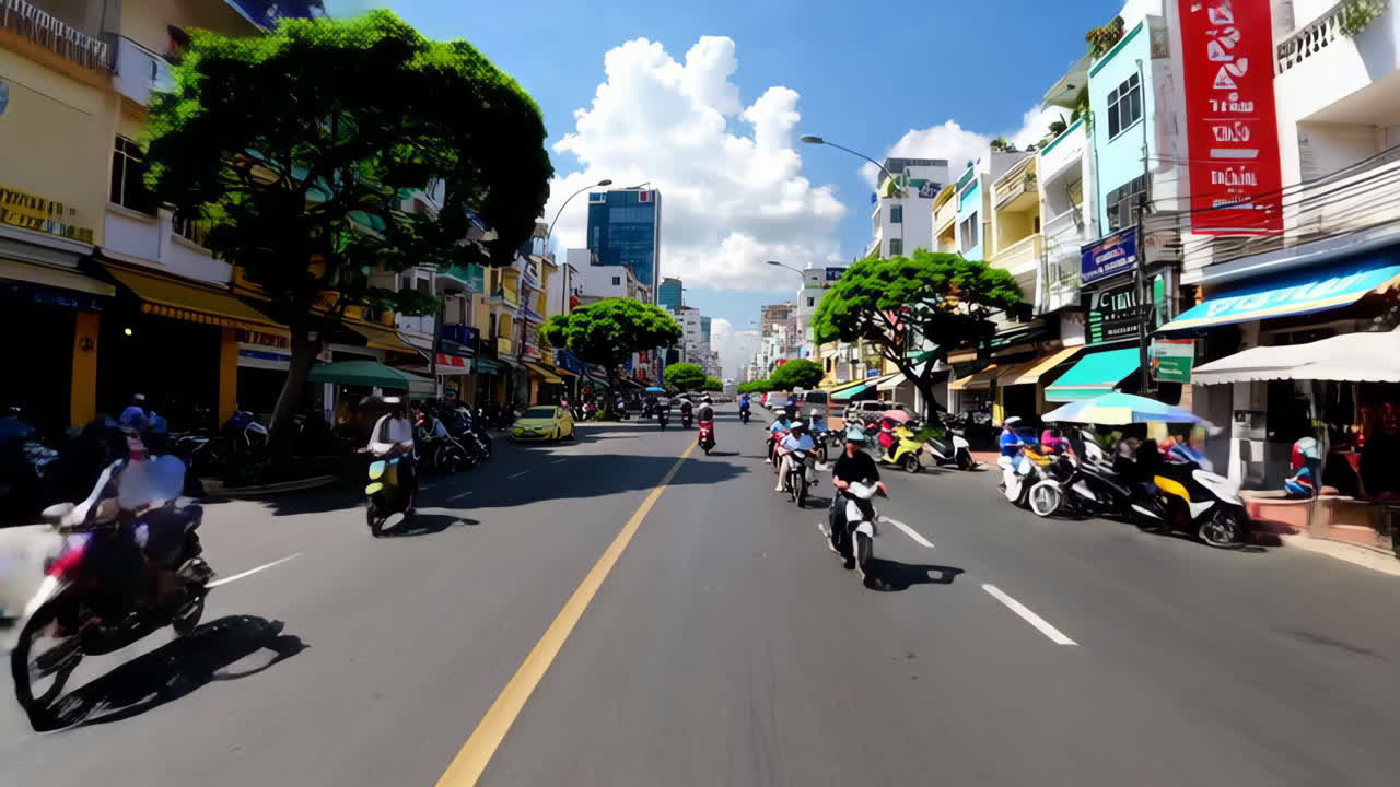 Busy Street Scene in a Southeast Asian City