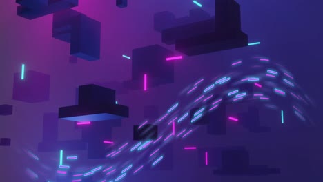 animation of light trails of data processing over purple background