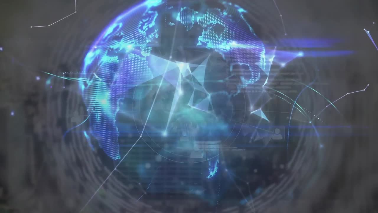 도시 풍경에 대한 연결 네트워크와 함께 지구의 애니메이션