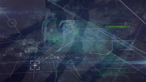 animación de la red de conexiones con iconos sobre fondo oscuro