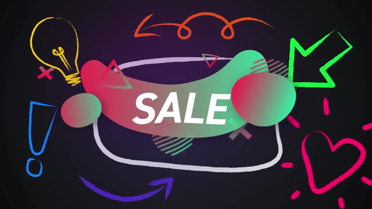 블랙에 움직이는 모양과 아이콘과 함께 음성 거품에서 판매 텍스트의 애니메이션