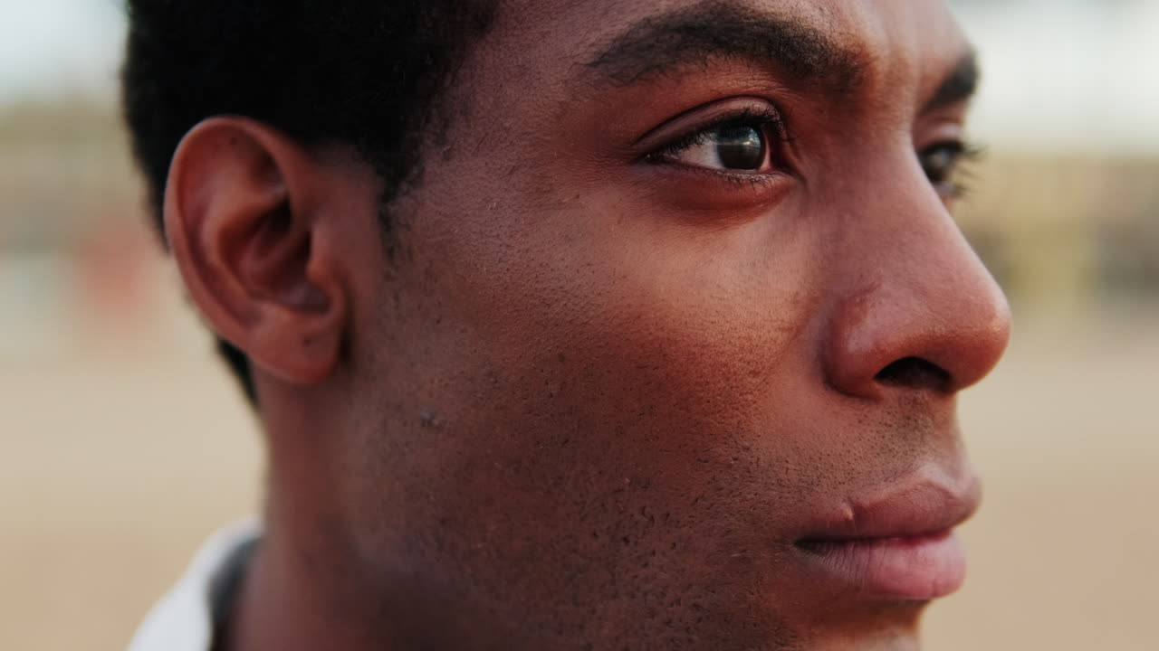 Close-up of a Young Black Man's Face in Profile