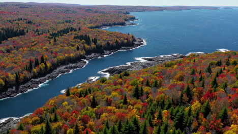 vibrant autumn foliage along a rocky coastline