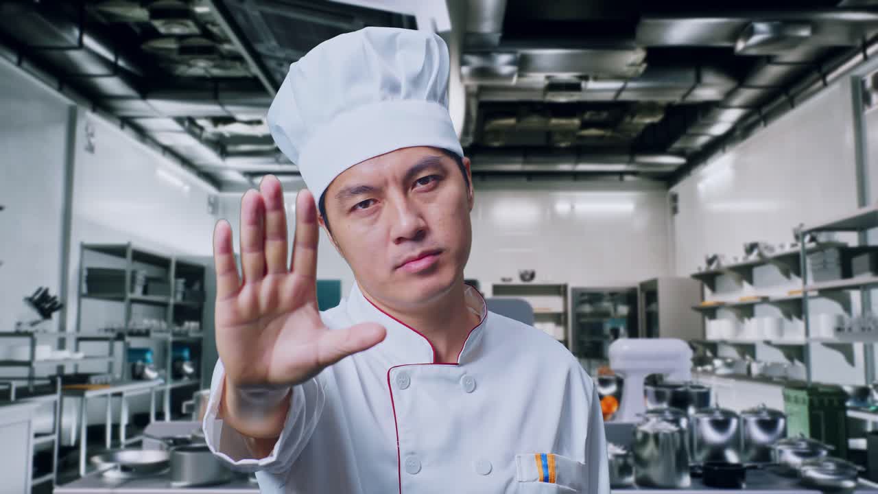 셰프가 멈추는 몸짓을 하고 있습니다.