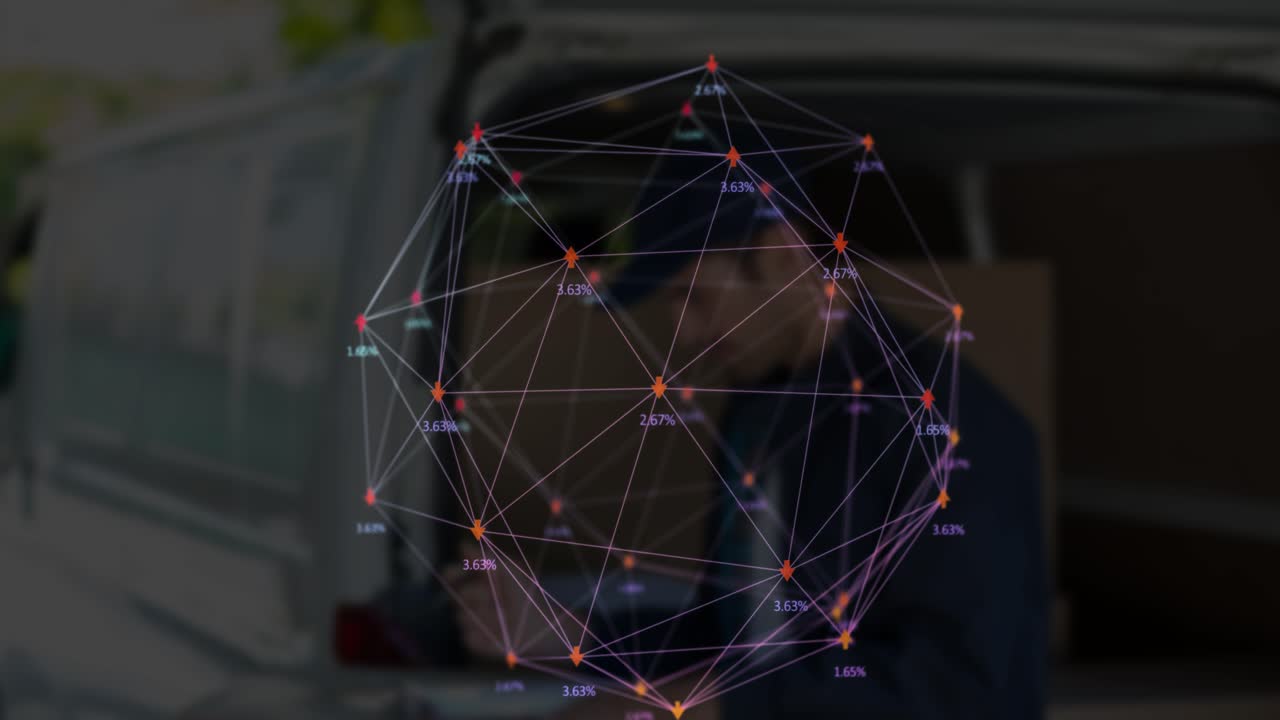 Animation of network of connections over warehouse