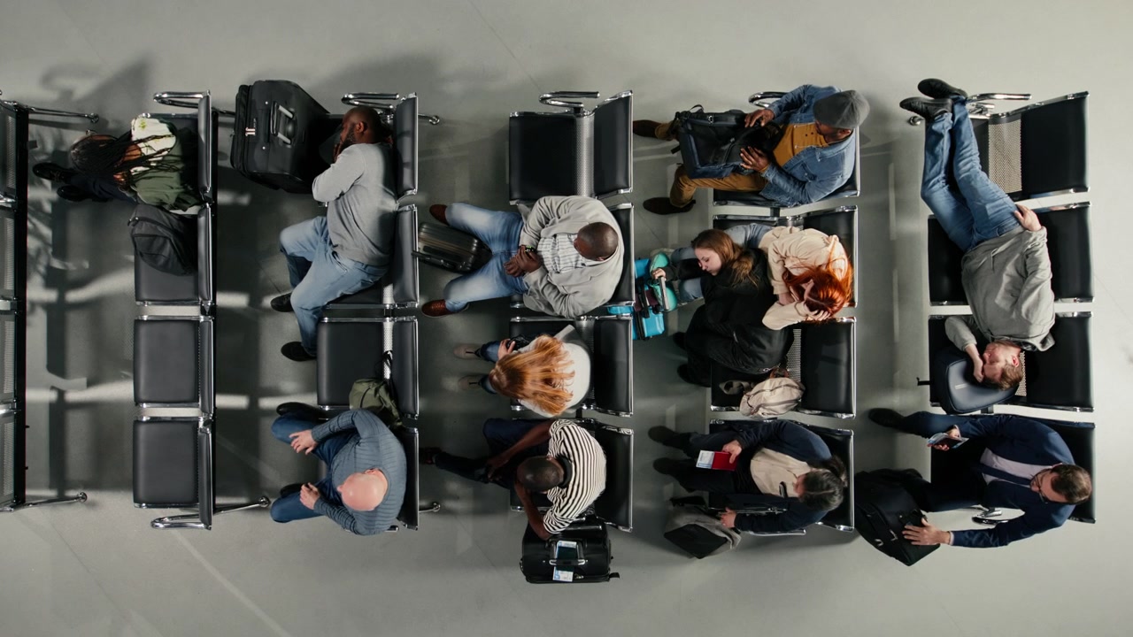 Sleeping, delayed flights and tired passengers in airport