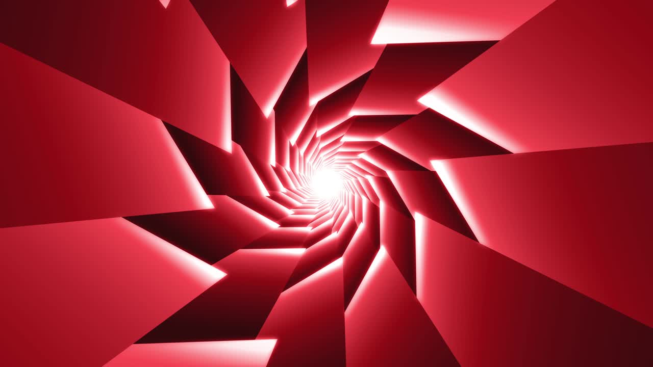 날카로운 가장자리를 가진 은 나선형 터널. 추상적인 루프 애니메이션 배경