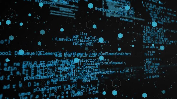 Animation of medical icons and data processing on black background