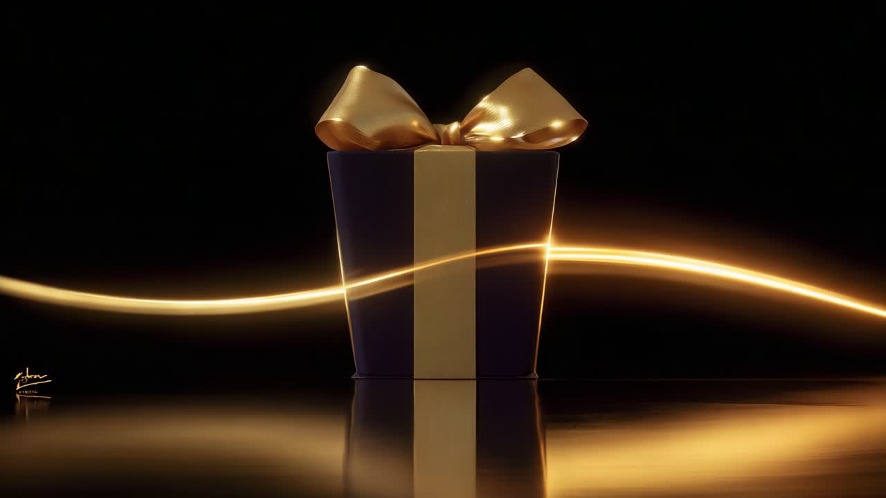 A Stunning Gift Box with a Golden Bow and Elegant Line Effect Captured in Two Frames, Showcasing the Beauty and Intrigue of Surprise and Celebration in a Minimalist Style