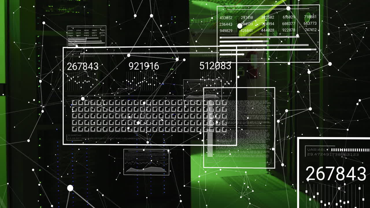 Animation of data processing over server room