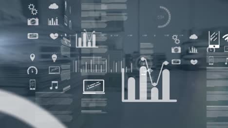 animation of diverse data and graphs over warehouse