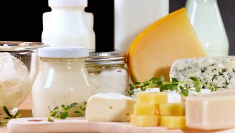 assorted dairy items arranged neatly on a table