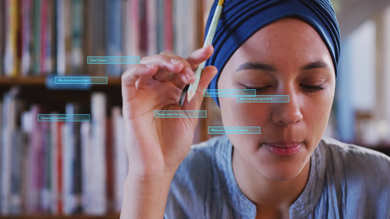 animación de un texto y datos sobre una estudiante biracial en el aprendizaje del hijab