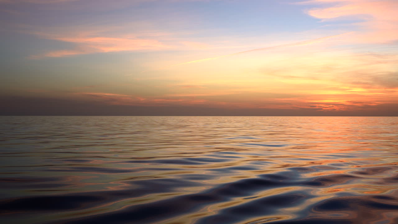 Calm Waves Of Ocean During Sunset In Saint Thomas Island Of The U.S. Virgin Islands In the Caribbean Sea. -  wide