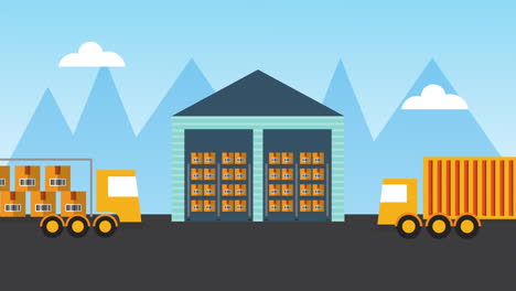 logistic service with truck in warehouse