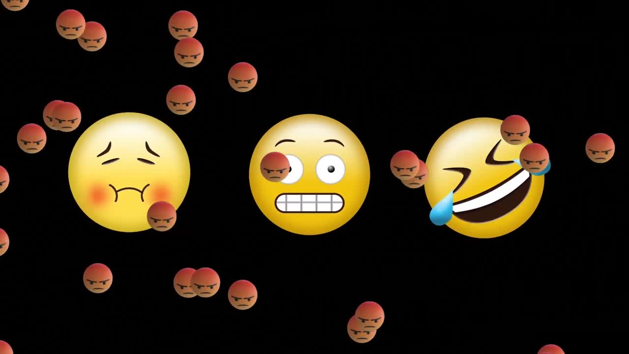 검은색 배경 위에 있는 이모지 아이콘의 애니메이션