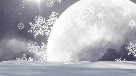 animación de la nieve cayendo sobre la luna y el paisaje de invierno