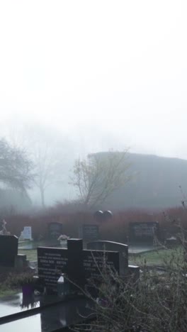 foggy cemetery landscape